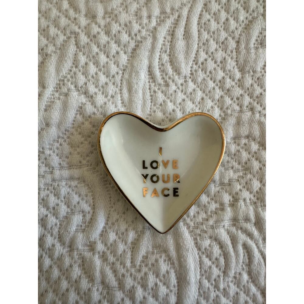 I love your face - White and Gold Heart Jewelry Dish